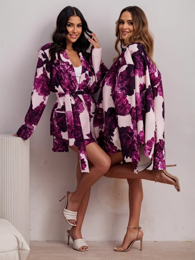 Royalfashion Női virágmintás szett megkötős blézerrel és sorttal