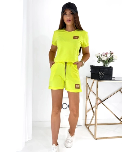 Royalfashion Neonsárga, kétrészes női sport szett foltokkal