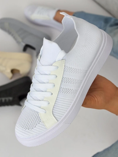 Aurelio Fehér Textil és Öko Bőr Sneakerek Lapos 2,5 cm-es Platformmal