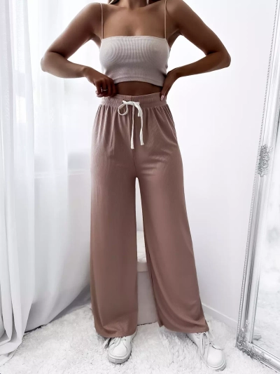 Barna női széles rakott palazzo nadrág - Ruházat
