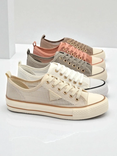 Aurelia Beige - női szövet tornacipő lapos, 3 cm-es talpon