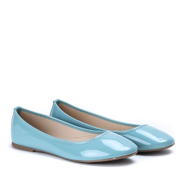 Jasnoniebieskie baleriny ze skóry ekologicznej lakierowanej Pastel Flower - Obuwie