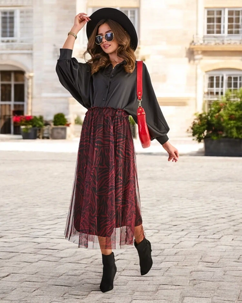 Royalfashion Mintás női midi szoknya tüllével