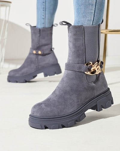 Női kék öko-szarvasbőr csizma lánccal Mefrika- Lábbeli