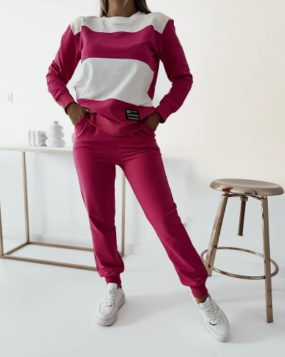 Royalfashion Fukszia női csíkos pulóver szett
