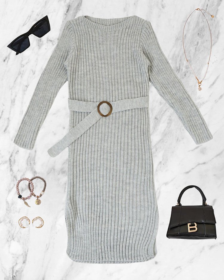 Royalfashion Szürke női pulóver ruha