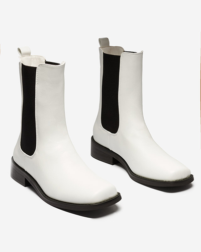 Botki Damskie Astra Białe Skórzane Eleganckie na Jesień - Astra Fehér Bőr Elegáns Női Bokacsizma Őszre