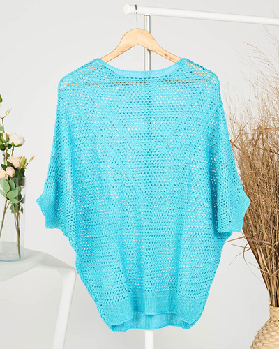 Átlátszó kék női pulóver leengedett vállú - Ruházat