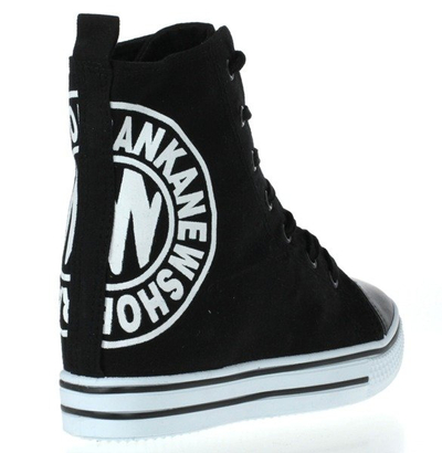 Czarne, tkaninowe sneakersy na koturnie - Obuwie