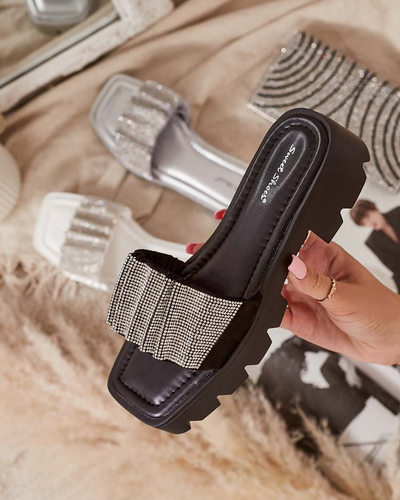 Fekete női papucs cirkóniával Emkoy - Lábbeli