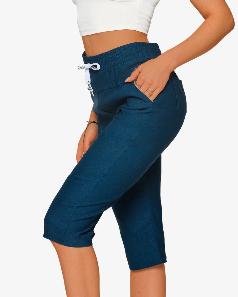 Tengerészkék női 3/4-es szövetnadrág PLUS SIZE- Ruházat