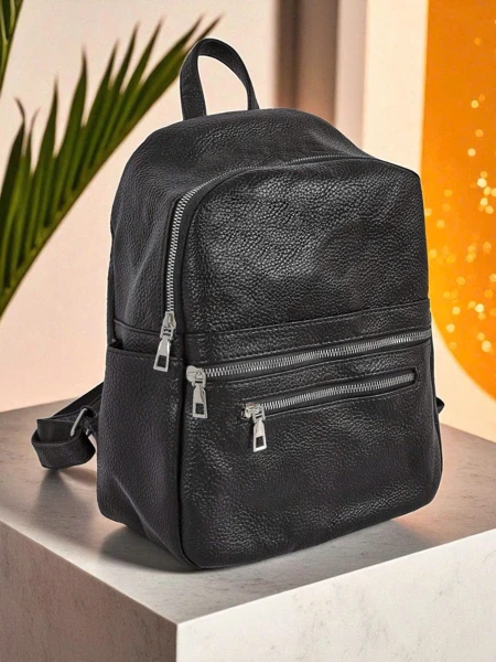 AURELIA fonott női hátizsák a Królewska Moda-tól, fekete öko bőrből