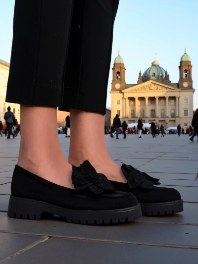 Royalfashion öko suede női mokaszin Floverse virággal