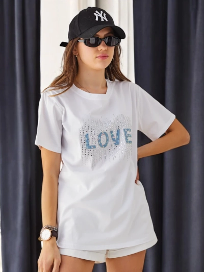 Royalfashion Női Póló LOVE gyöngyökkel
