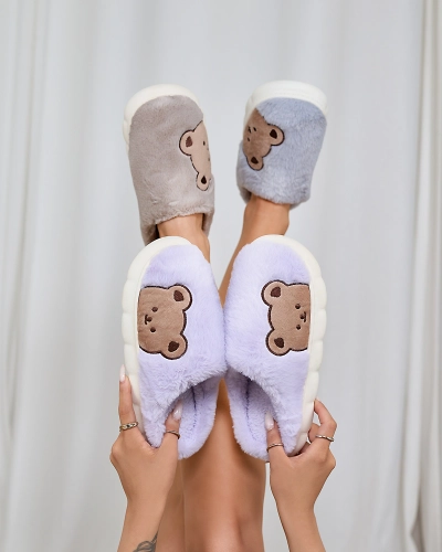 Royalfashion Női szőrmés papucs mackóval, lila színben Fetemes