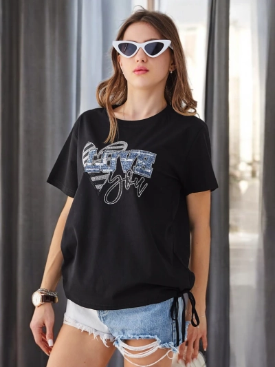 Royalfashion Női pamut póló LOVE strasszokkal
