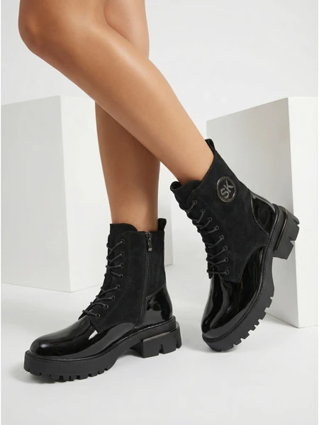 Női bokacsizma öko bőr és öko velúr Lalunes