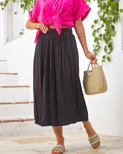 Royalfashion Női Szőtt Midi Szoknya, Nyári és Áramló Két Zsebével