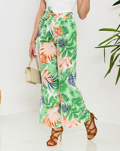 Zöld női palazzo nadrág virágmintával - Ruházat