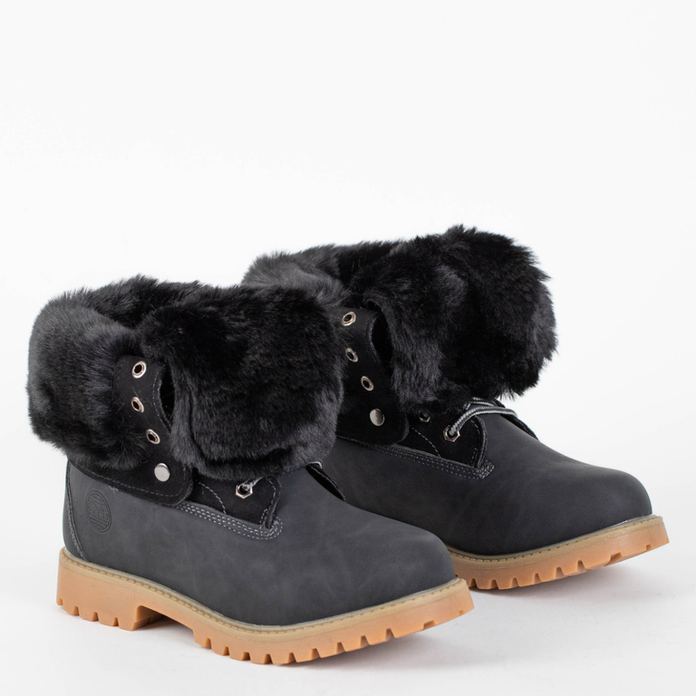 Shinny- Footwear női fekete fűzős csizma