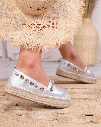 Női ezüst espadrilles kristályokkal Ziennie - Lábbeli