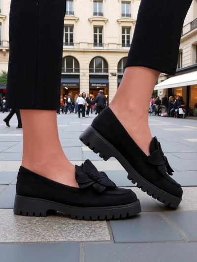 Royalfashion öko suede női mokaszin Floverse virággal