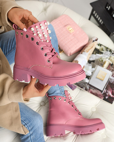 Rózsaszín női csizma gyöngyökkel Orilco - Lábbeli