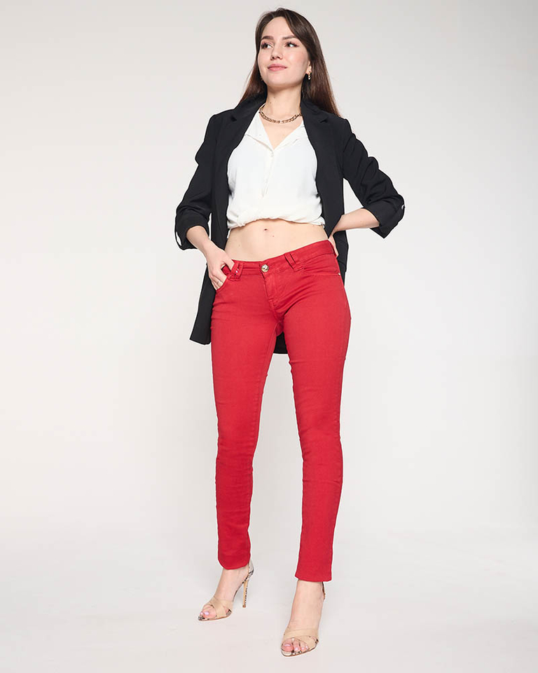 Női piros alacsony derékú nadrág- ruházat