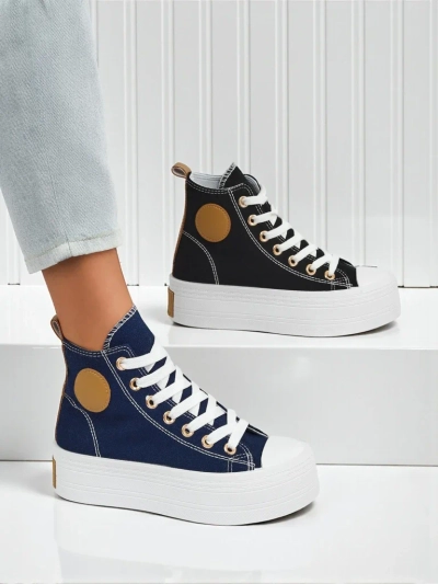 Adelina Capri Granatowe Trampki Damskie na Płaskiej Platformie 4,5cm