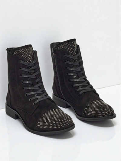 Marvelli öko velúr fűzős női bokacsizma cirkóniákkal