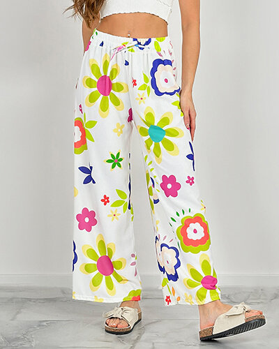 Royalfashion Női széles virágmintás szövetnadrág