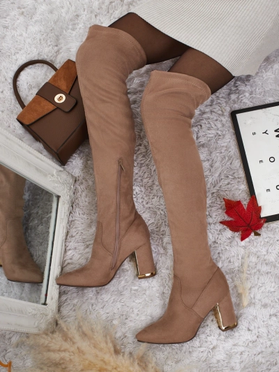 Női térd fölötti öko velúr csizma vastag sarokkal - Eldir