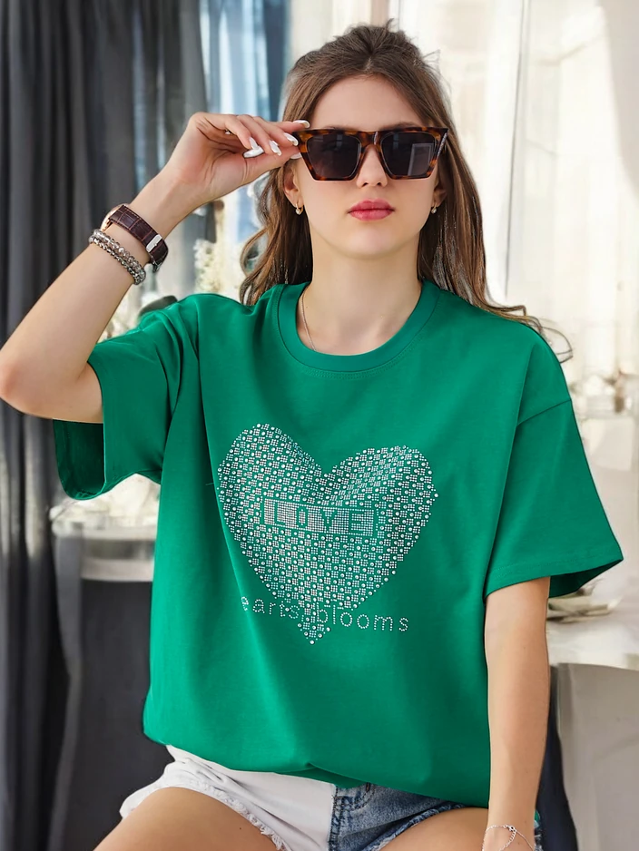 Royalfashion Női Póló LOVE Rózsaszín Strasszokkal