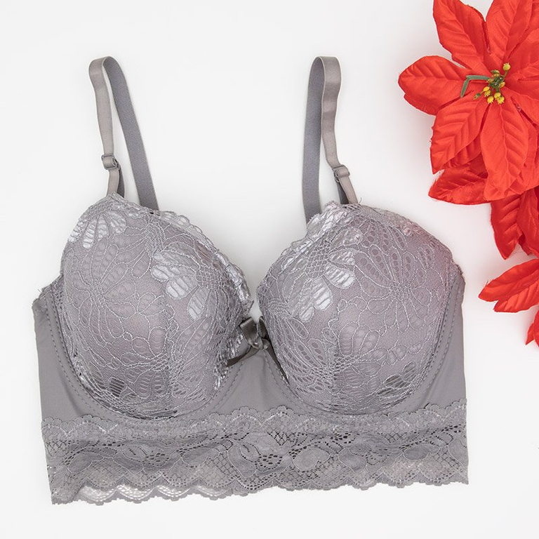 Szürke párnázott melltartó csipkével - Fehérnemű