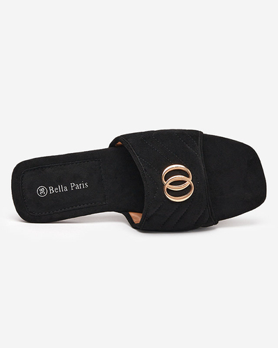 OUTLET Fekete női öko-velúr papucs, arany díszítéssel Fanico - Lábbeli