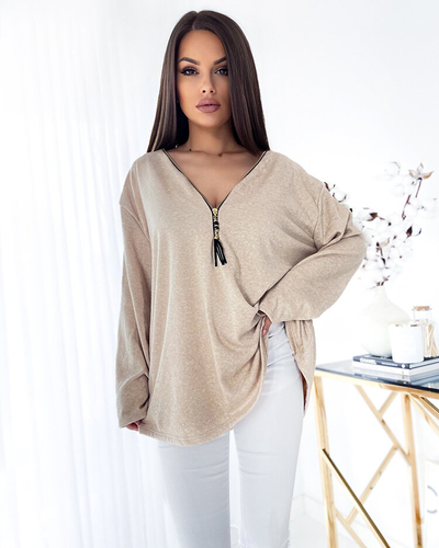 Royalfashion Női oversize blúz bézs színben