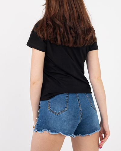 Fekete női póló nyomtatással MISIA- Ruházat