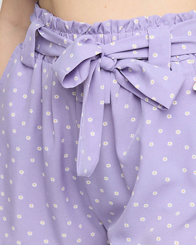 Lila mintás női textil rövid rövidnadrág virágokkal - Ruházat