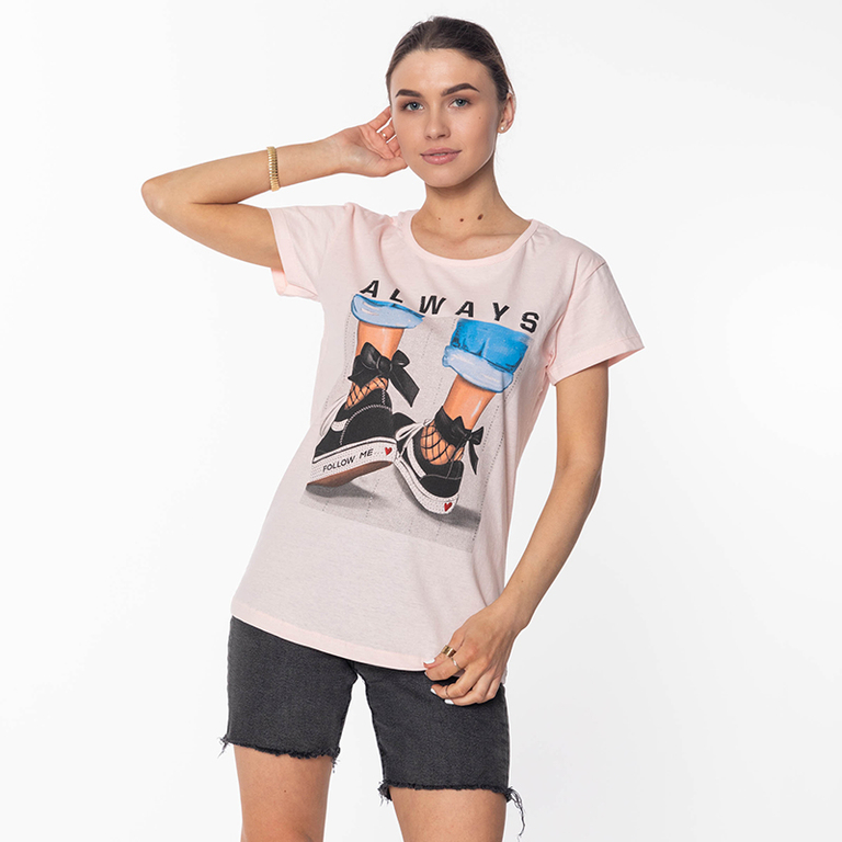 Női rózsaszín nyomott póló - Ruházat