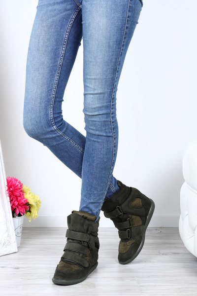 Zielone sneakersy na koturnie Ilona- Obuwie