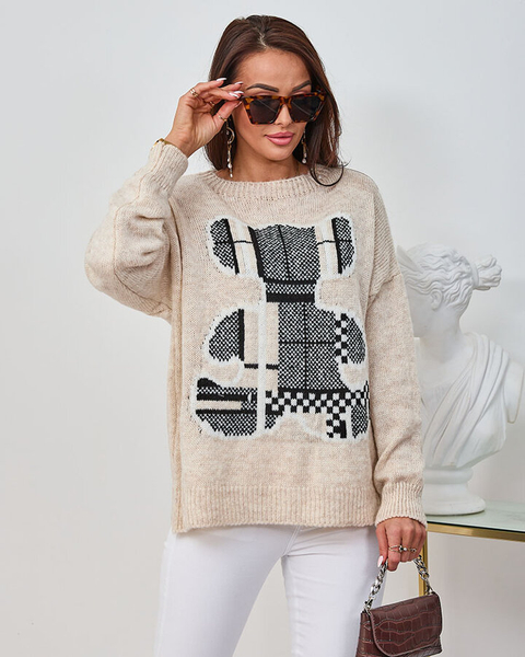 Royalfashion Bézs női mackó pulóver