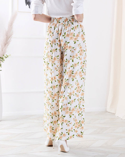 Női fehér virágos szövetnadrág - Ruházat