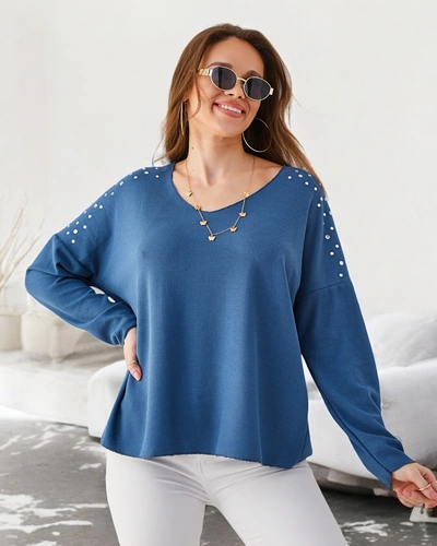 Royalfashion Női vékony viszkóz pulóver strasszokkal a vállakon