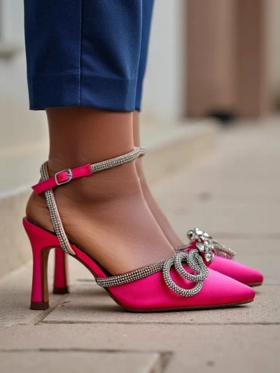Royalfashion Női nyitott sarkú magassarkú cipő zirconia pántokkal Erontes