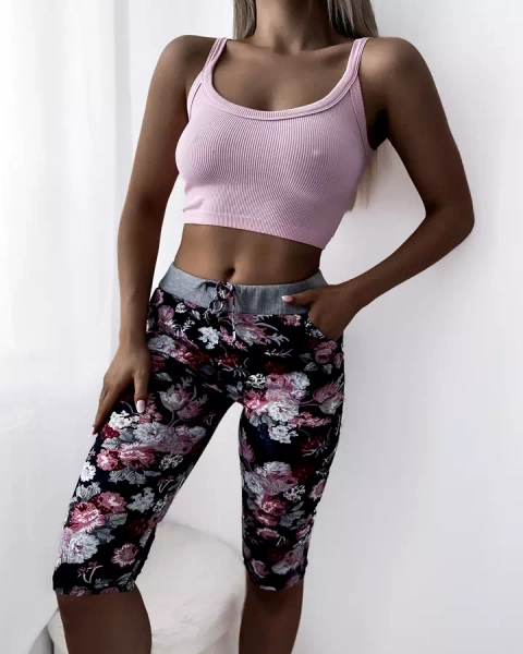 Női gesztenyebarna 3/4-es rövidnadrág virágmintával - Ruházat