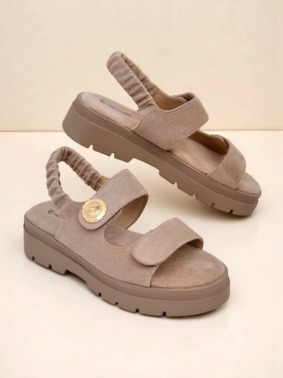 Royalfashion Callista bézs női platform szandál velúrból