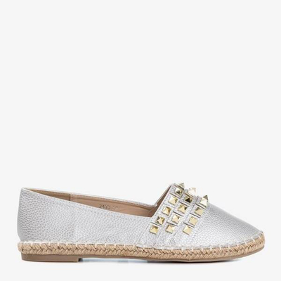 OUTLET Srebrne damskie espadryle z ćwiekami Anchu - Obuwie
