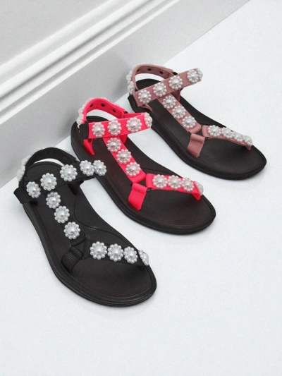 Royalfashion Perseida fekete női platform szandál gyöngyökkel