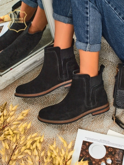 Czarne Botki Ariston Skórzane z Suede