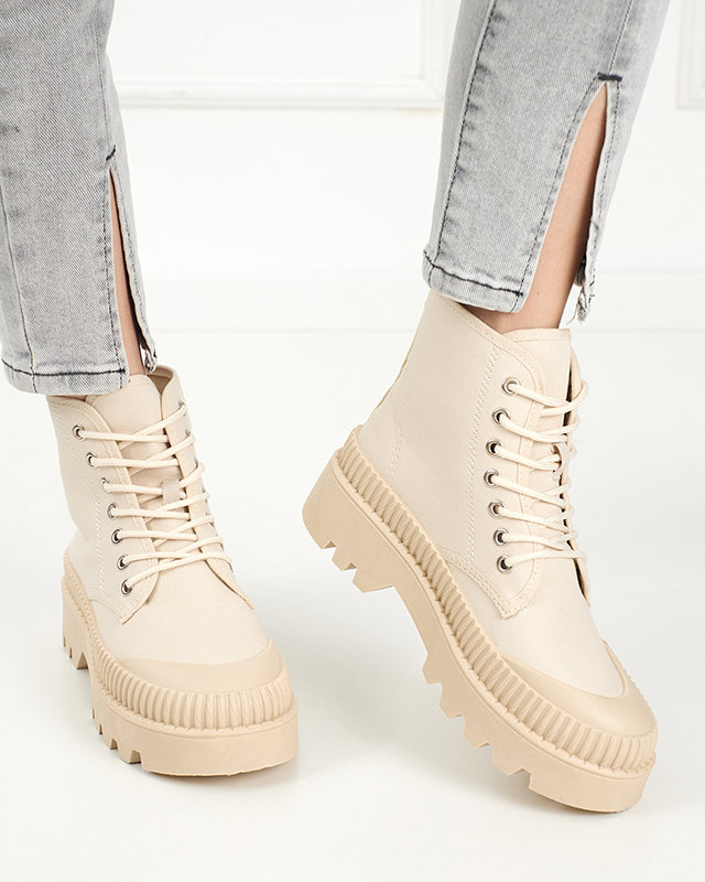 Krémszínű, lapos sarkú női csizma Roulle - Cipők